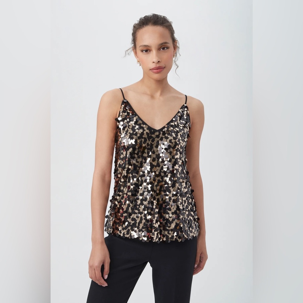 Trina Turk Becca Black and Gold Sequined Tank Top Size L